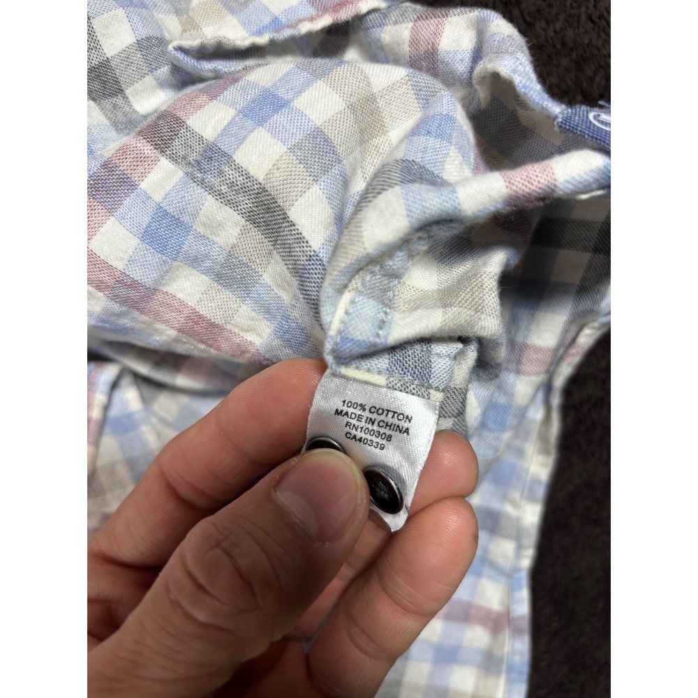 Peter Millar Mens Large Blue Red Plaid Long Sleeve 100% Cotton Button Down Shirt - Picture 4 of 8